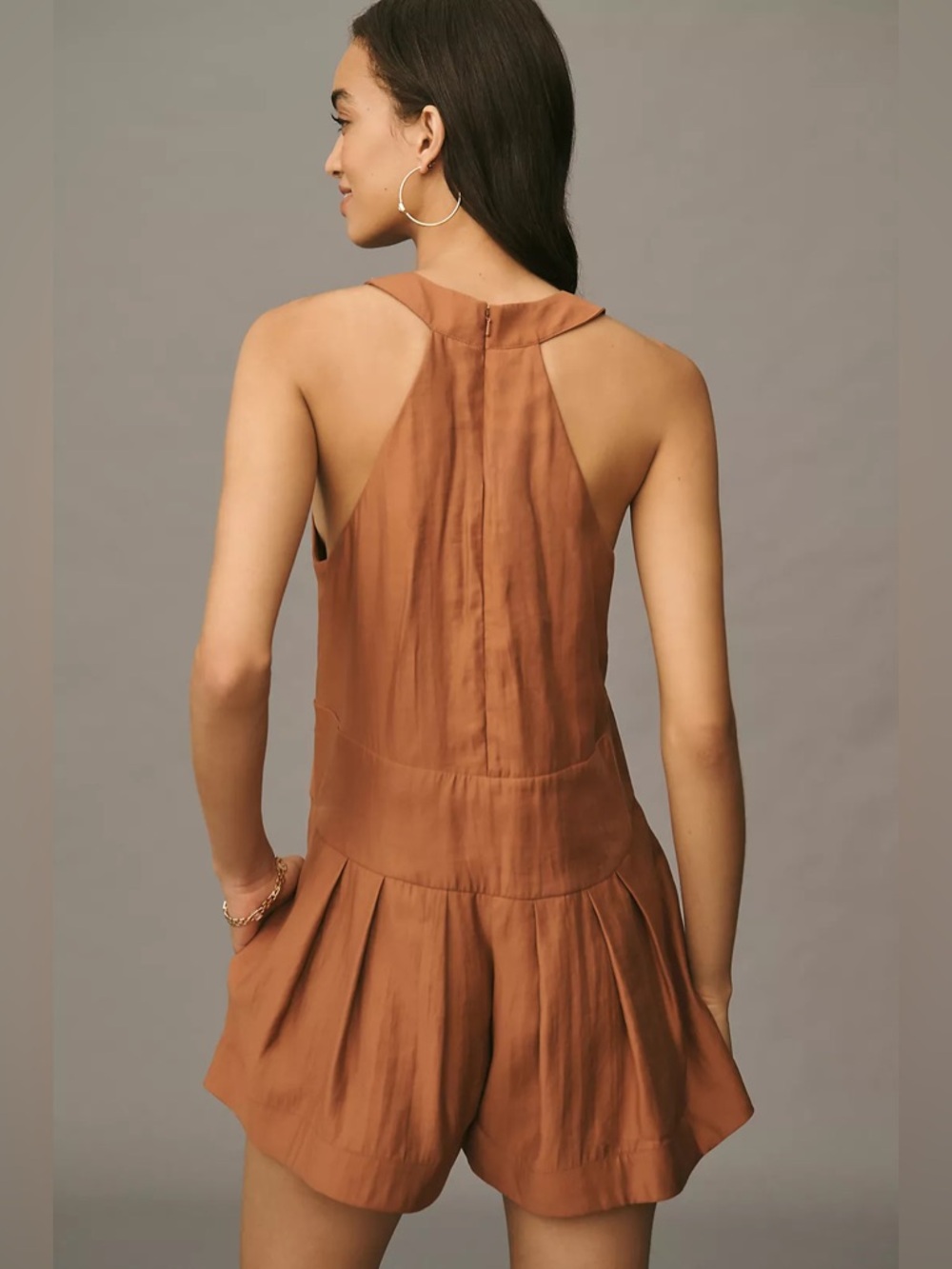 Deep V-Neck Rust Romper - Picture 2 of 13